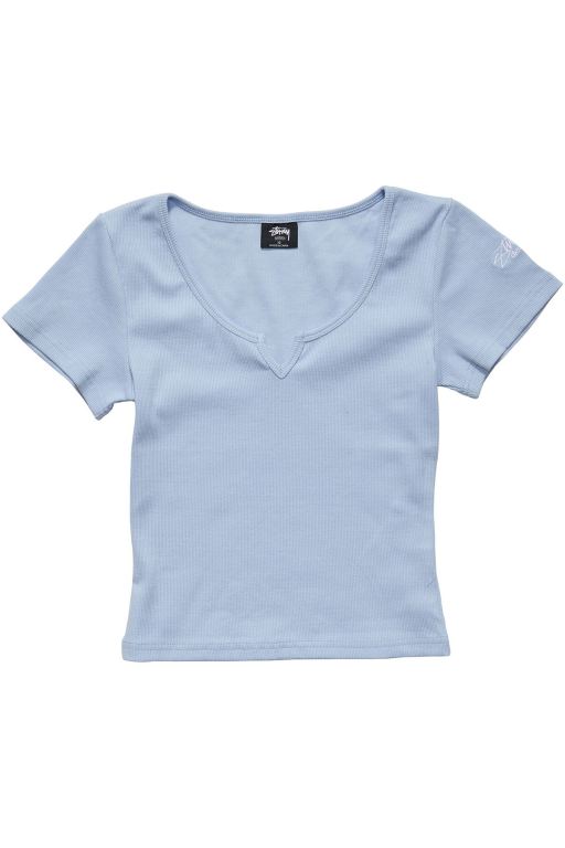 Stussy Womens Mission Rib Insert T Shirt Blue - BTKGR6943